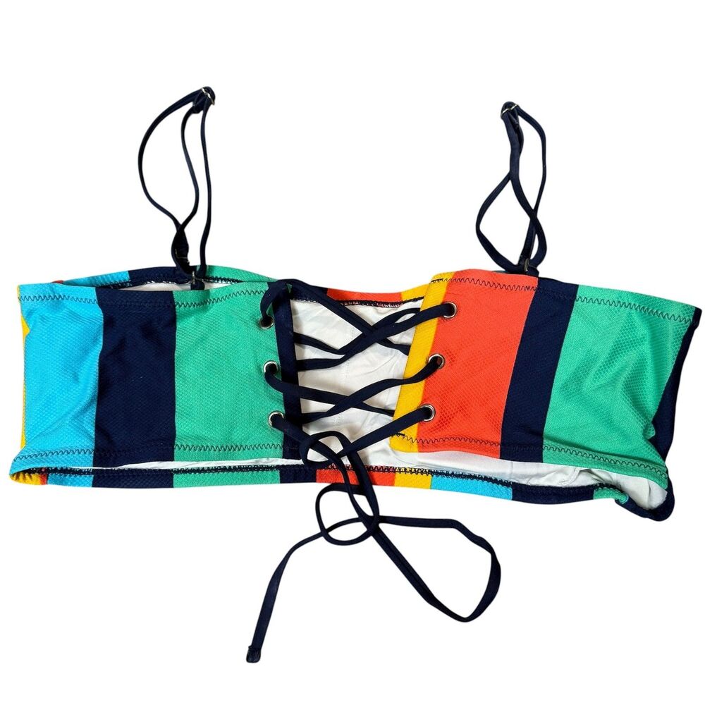 Sperry High Waist Bandeau Bikini 2 Piece XL Coastal Preppy Striped Lace Up Back - Picture 11 of 14